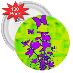 Butterfly Green 3  Button (100 Pack)