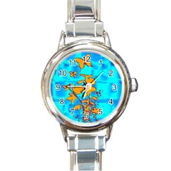 Butterfly Blue Round Italian Charm Watch