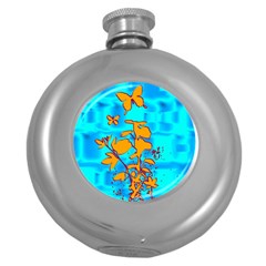 Butterfly Blue Hip Flask (round)