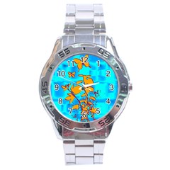 Butterfly Blue Stainless Steel Watch