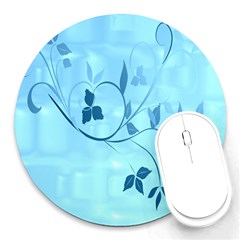 Floral Blue 8  Mouse Pad (round) by uniquedesignsbycassie