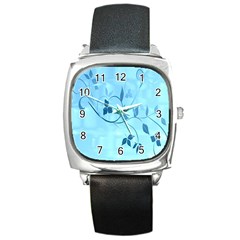 Floral Blue Square Leather Watch