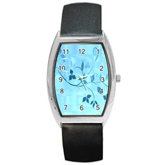 Floral Blue Tonneau Leather Watch