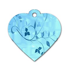 Floral Blue Dog Tag Heart (two Sided)