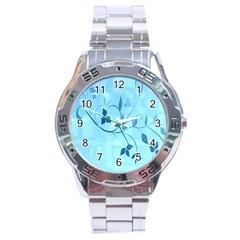 Floral Blue Stainless Steel Watch