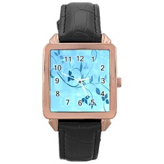 Floral Blue Rose Gold Leather Watch 