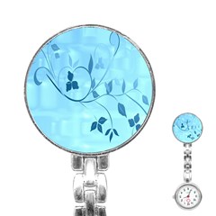 Floral Blue Stainless Steel Nurses Watch