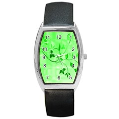 Floral Green Tonneau Leather Watch