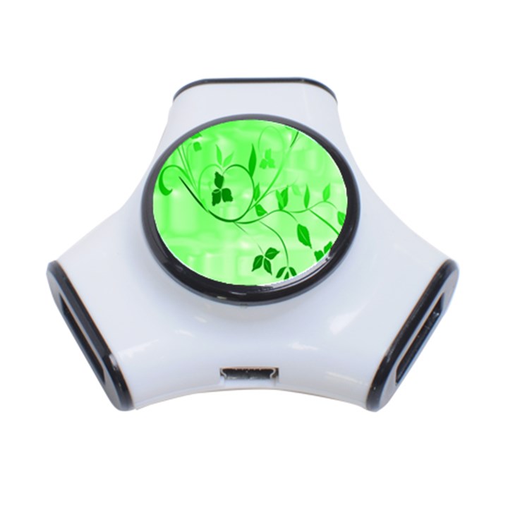 Floral Green 3 Port USB Hub