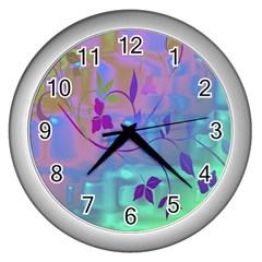 Floral Multicolor Wall Clock (silver)