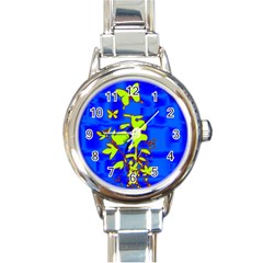 Butterfly Blue/green Round Italian Charm Watch