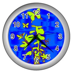 Butterfly Blue/green Wall Clock (silver)