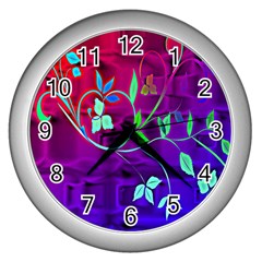 Floral Colorful Wall Clock (silver)