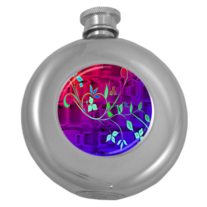 Floral Colorful Hip Flask (Round)