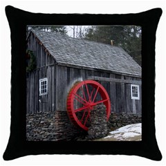 Vermont Christmas Barn Black Throw Pillow Case by plainandsimple