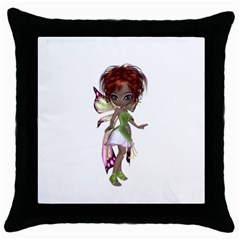 Fairy Magic Faerie In A Dress Black Throw Pillow Case by goldenjackal