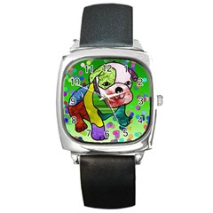 Pug Square Leather Watch by Siebenhuehner