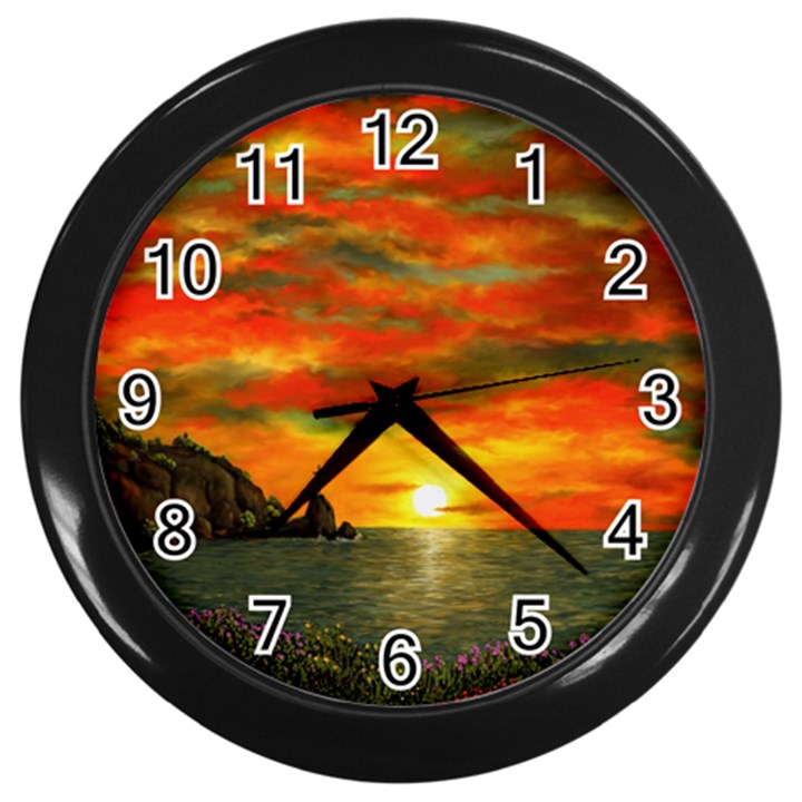 Alyssa s Sunset by Ave Hurley ArtRevu - Wall Clock (Black)