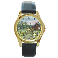  amish Apple Blossoms  By Ave Hurley Of Artrevu   Round Gold Metal Watch by ArtRave2