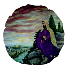 Jesus Overlooking Jerusalem - Ave Hurley - Artrave - 18  Premium Round Cushion  by ArtRave2