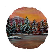  jane s Winter Sunset   By Ave Hurley Of Artrevu   Standard 15  Premium Round Cushion  by ArtRave2