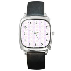 Allover Graphic Soft Pink Square Leather Watch