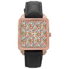 Allover Graphic Brown Rose Gold Leather Watch 