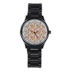 Allover Graphic Brown Sport Metal Watch (black)