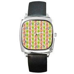 Allover Graphic Red Green Square Leather Watch