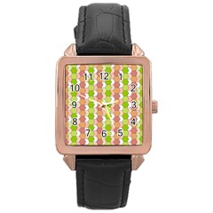 Allover Graphic Red Green Rose Gold Leather Watch 