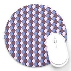 Allover Graphic Blue Brown 8  Mouse Pad (round)