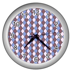 Allover Graphic Blue Brown Wall Clock (silver) by ImpressiveMoments