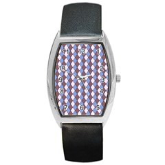 Allover Graphic Blue Brown Tonneau Leather Watch