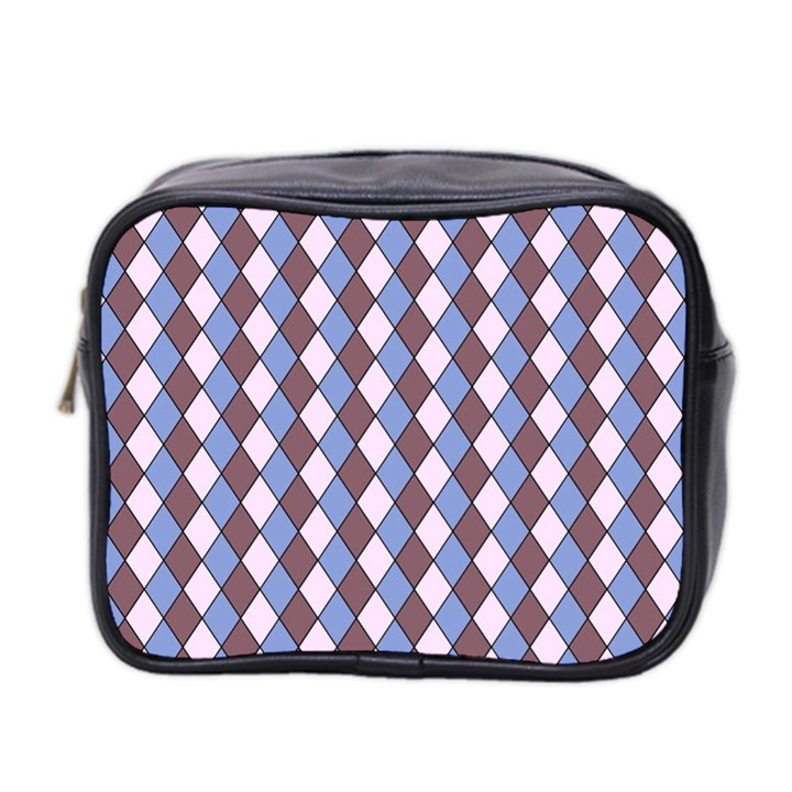 Allover Graphic Blue Brown Mini Travel Toiletry Bag (Two Sides)