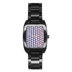 Allover Graphic Blue Brown Stainless Steel Barrel Watch