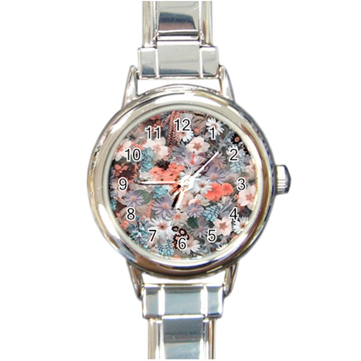 Spring Flowers Round Italian Charm Watch