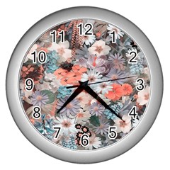 Spring Flowers Wall Clock (silver)