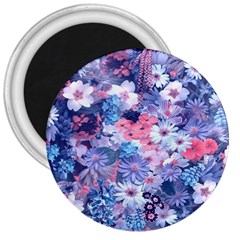 Spring Flowers Blue 3  Button Magnet