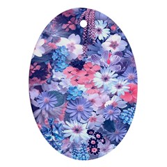 Spring Flowers Blue Oval Ornament