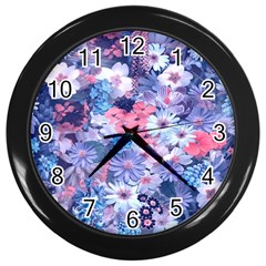 Spring Flowers Blue Wall Clock (black)