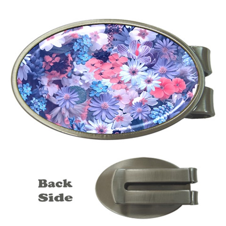 Spring Flowers Blue Money Clip (Oval)