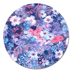 Spring Flowers Blue Magnet 5  (round)