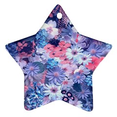 Spring Flowers Blue Star Ornament (two Sides) by ImpressiveMoments