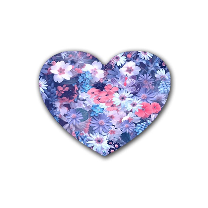 Spring Flowers Blue Drink Coasters (Heart)