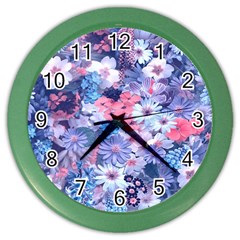 Spring Flowers Blue Wall Clock (color)