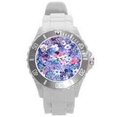 Spring Flowers Blue Plastic Sport Watch (large)