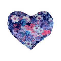 Spring Flowers Blue 16  Premium Heart Shape Cushion  by ImpressiveMoments