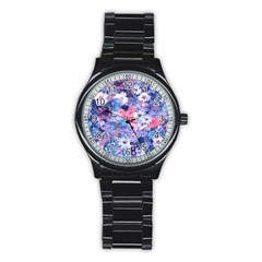 Spring Flowers Blue Sport Metal Watch (black)