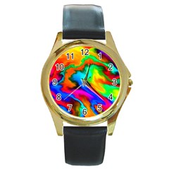 Crazy Effects  Round Leather Watch (gold Rim) 