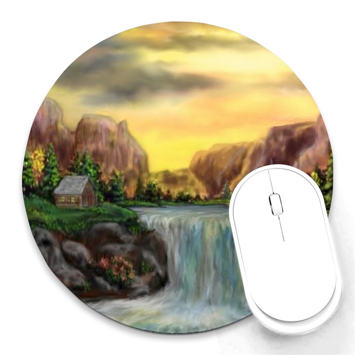 Brentons Waterfall - Ave Hurley - ArtRave - 8  Mouse Pad (Round)